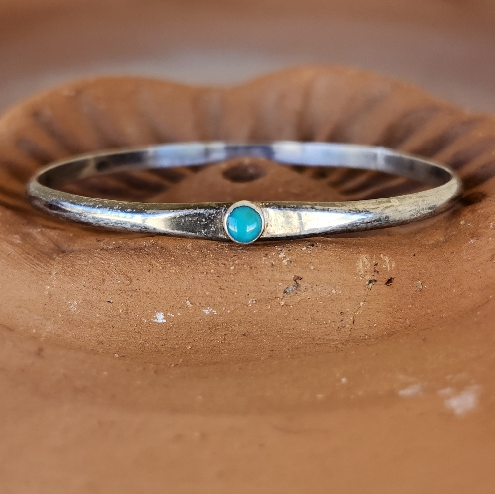 Native American Sterling Silver Turquoise Bangle Bracelet Signed JAE